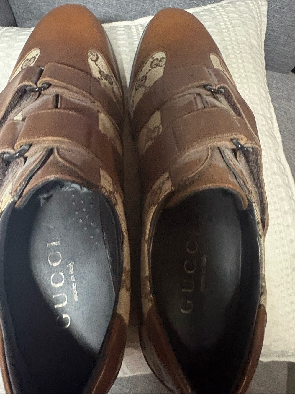 Gucci Brown Leather & GG Canvas Velcro Loafers - Men size 9 Brand New - Picture 4 of 6